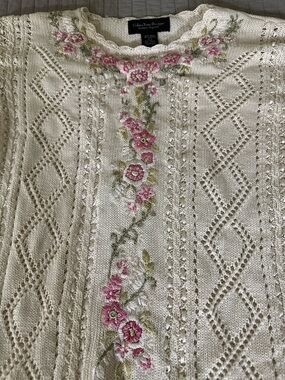 Cream Floral-Embroidered Knit Sweater by